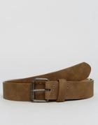 Asos Slim Belt In Brown Pu With Vintage Finish And Buckle - Brown