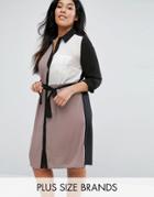 Lovedrobe Plus Shirt Dress In Color Block - Black