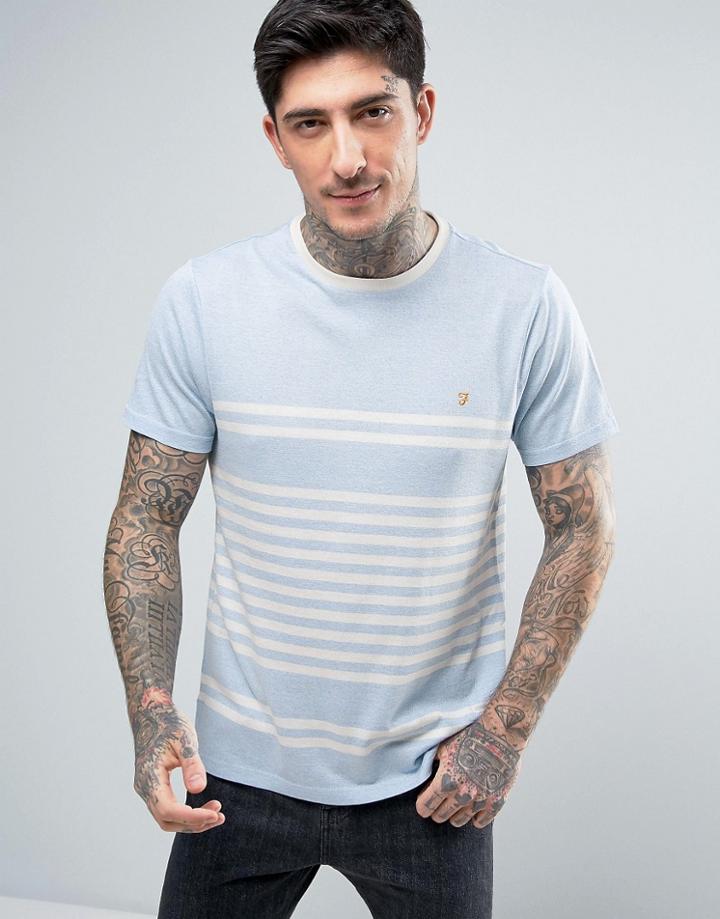 Farah Kintyre T-shirt Rib Placement Stripe Regular Fit In Blue - Blue