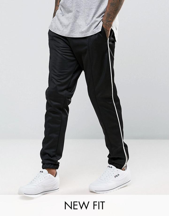 Asos Skinny Jogger In Polytricot With White Piping - Black