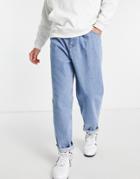 Asos Design Balloon Jeans In Mid Wash-blue
