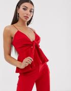 Koco & K Knot Front Cami Swing Top In Red - Red