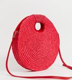 South Beach Exclusive Bright Red Straw Cross Body Bag With Grab Handle - Red