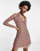 Stradivarius Str Wrap Detail Mesh Dress In Retro Floral-multi