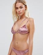 Lost Ink Velvet Strappy Bikini Top - Pink