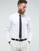 Asos Slim Shirt In White With Black Tie And Tie Pin Save - White
