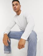 Asos Design Long Sleeve T-shirt In White Linen Mix