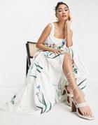 Asos Edition Square Neck Cotton Floral Maxi Dress In White