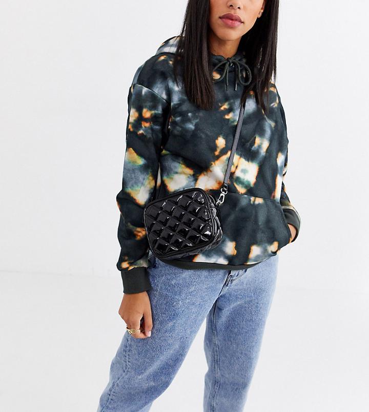 Monki Cross Body Quilted Bag In Patent Black