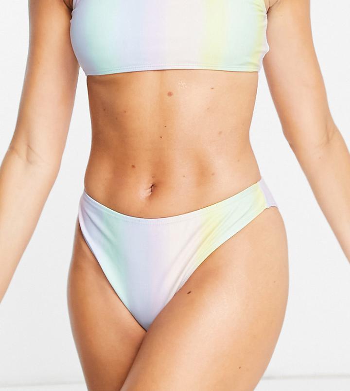 Daisy Street High Leg Bikini Bottoms In Rainbow Ombre Print-multi