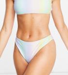 Daisy Street High Leg Bikini Bottoms In Rainbow Ombre Print-multi