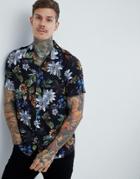 Asos Design Regular Fit Floral Shirt With Revere Collar In Black