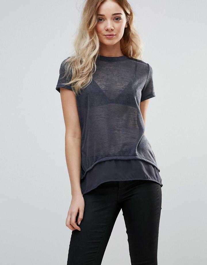 Vila T-shirt With Frill Hem - Black