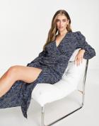 Ax Paris Midi Dress With Plunge Front In Blue And Black