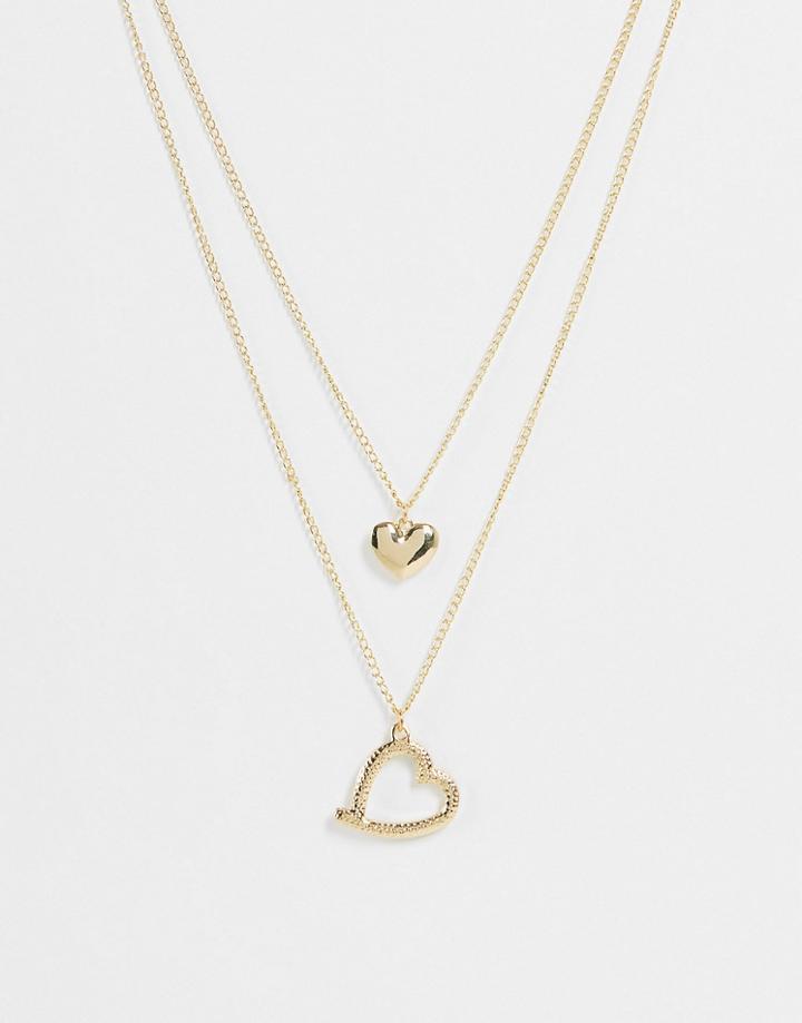 Designb London Multirow Necklace With Pave Heart Pendant In Gold