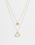 Designb London Multirow Necklace With Pave Heart Pendant In Gold