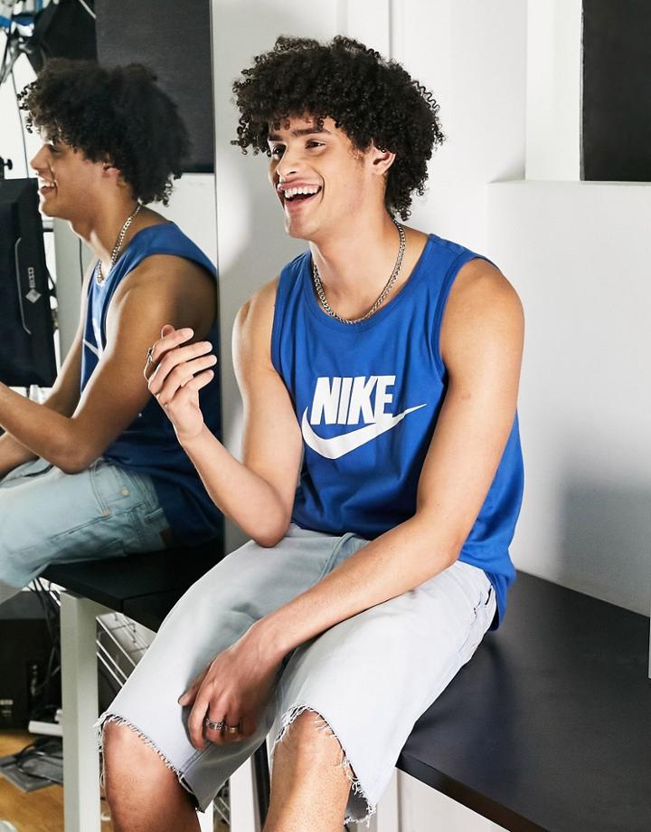 Nike Icon Futura Logo Tank Top In Blue
