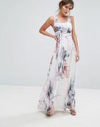 Little Mistress Printed Maxi Dress With Embellished Panelling - Multi