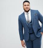 Asos Plus Skinny Suit Jacket In Blue Gradient Wool Blend Check - Blue