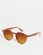 Asos Design Plastic Round Sunglasses In Honey Tort-brown