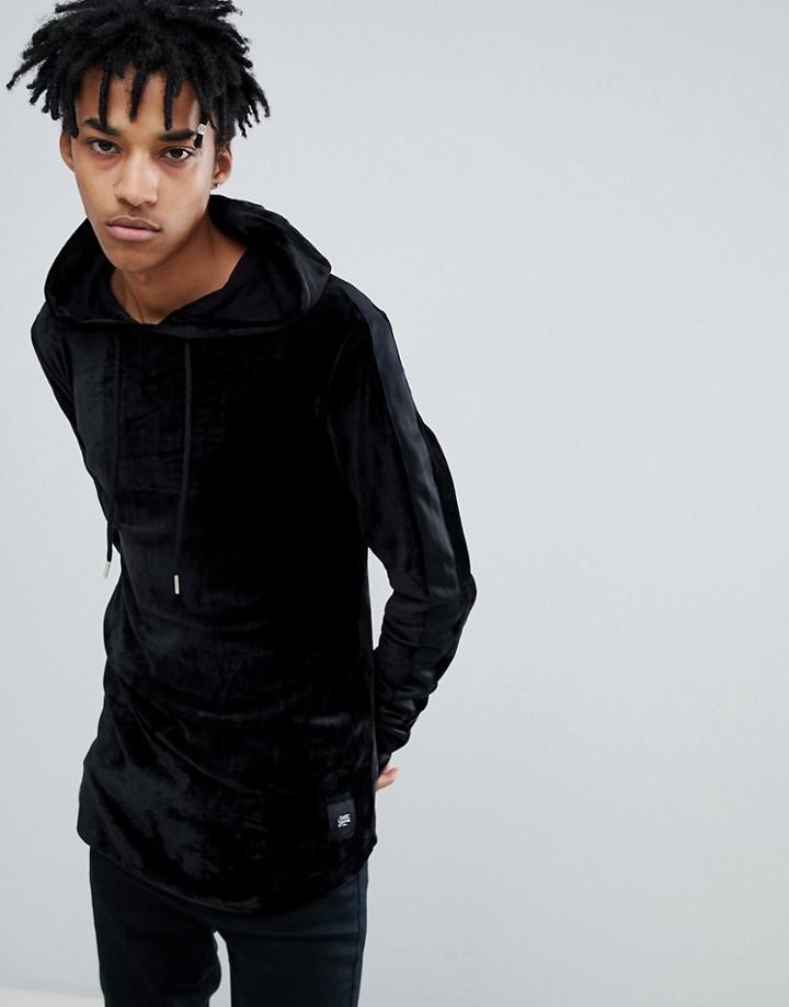 Sixth June Faux Suede Hoodie In Black - Black