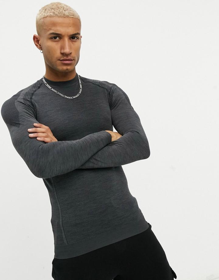 Hummel Tracker Seamless Long Sleeve T-shirt In Black Melange