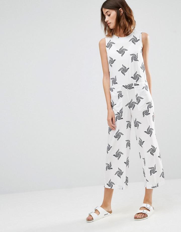 Warehouse Swirl Print Culotte Jumpsuit - White Print