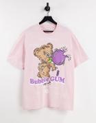 Bershka T-shirt With Bubblegum Print In Pink