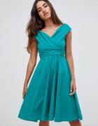 Closet London Wrap Over Skater Dress-green