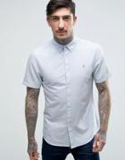 Farah Brewer Short Sleeve Shirt Oxford Slim Fit Buttondown In Sky Blue - Blue
