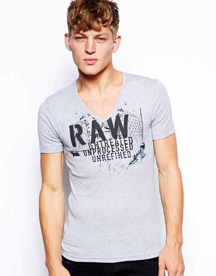 G Star T-shirt Fournier V-neck Logo - Gray