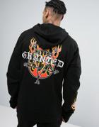 Granted Oversized Hoodie In Black With Flames - Black