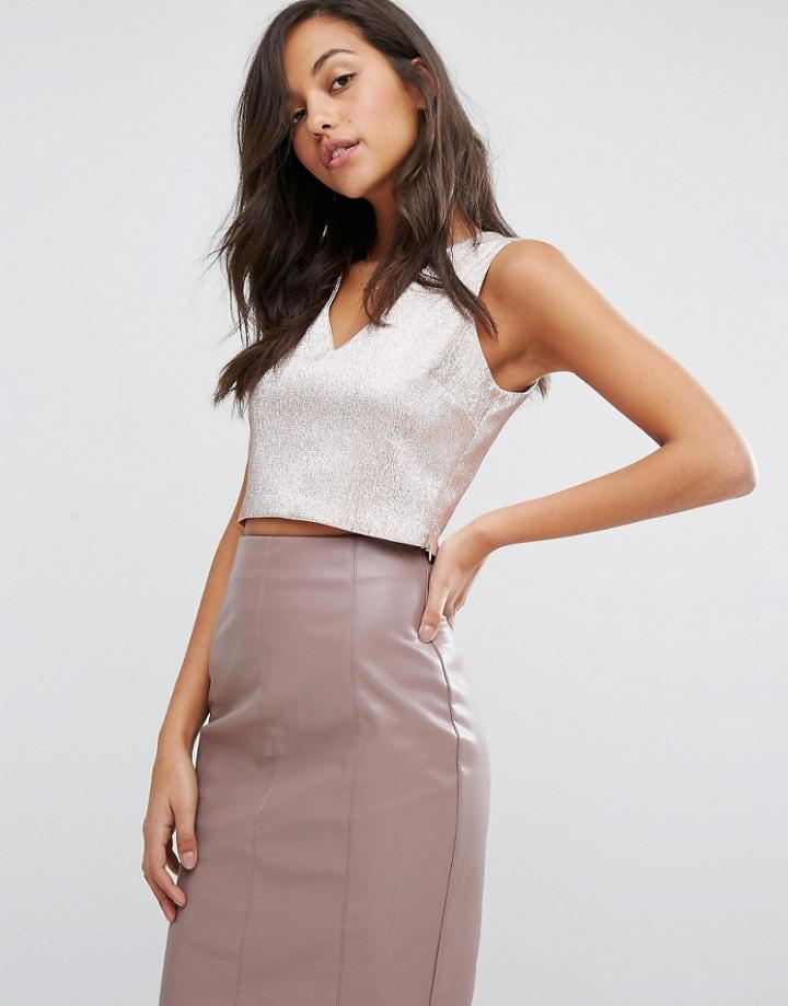 Miss Selfridge Shimmer Crop Top - Pink