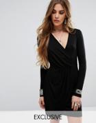 Rokoko Wrap Front Bodycon Dress With Long Sleeves - Black