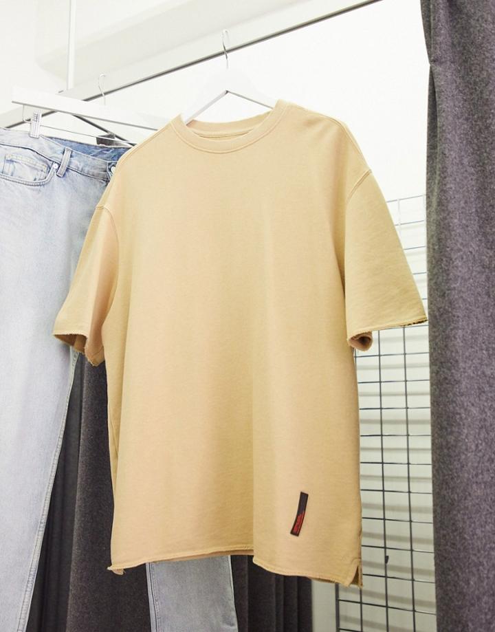 Bershka T-shirt In Washed Stone-neutral