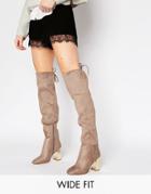 New Look Wide Fit Suedette Tie Back Over The Knee Boot With Metal Bloc