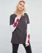 Asos T-shirt With Grunge Rose Print - Multi