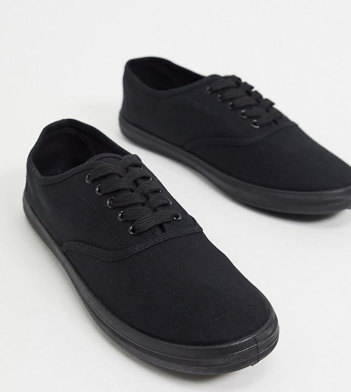 Asos Design Wide Fit Oxford Plimsolls In Black Canvas