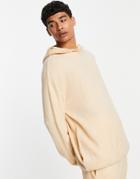 Topman Oversized Knit Hoodie In Stone-neutral