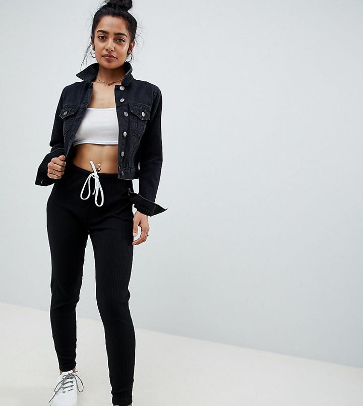 Asos Design Petite Slim Joggers In Rib - Black