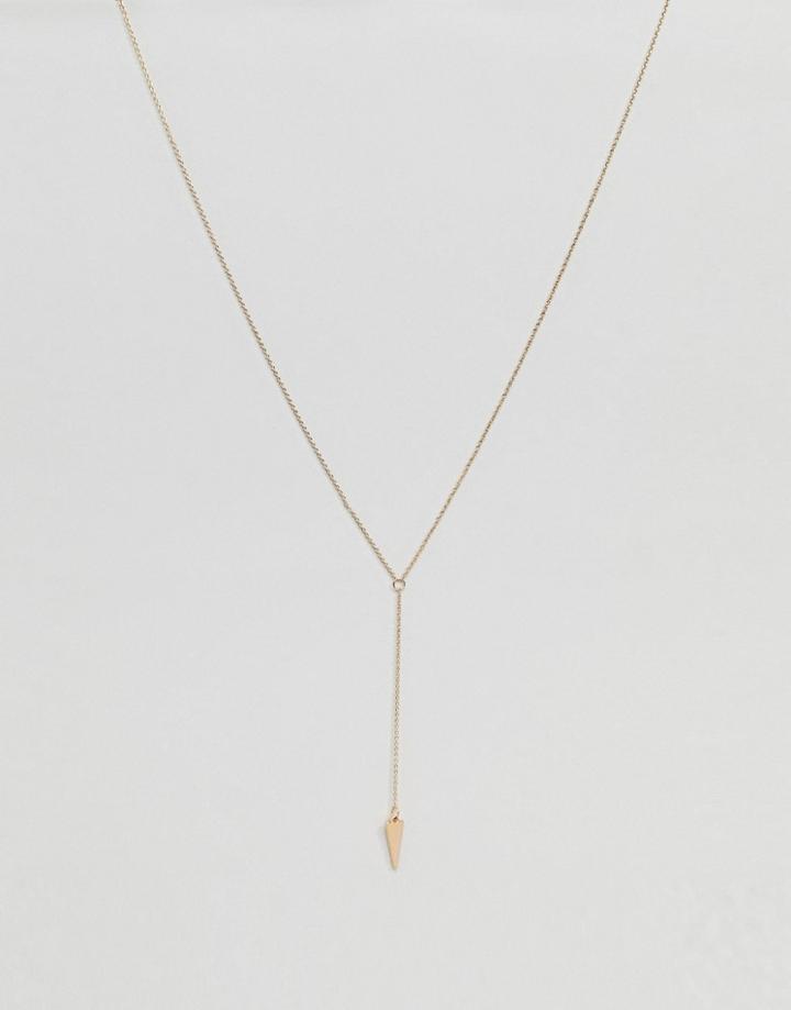 Asos Fine Chain Necklace With Shard Drop - Gold