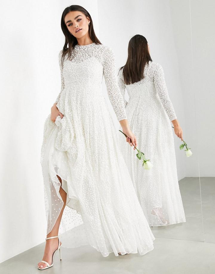 Asos Edition Dominique Embellished Wedding Dress With Full Skirt-white