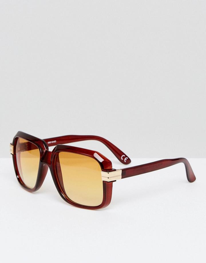 Asos Navigator Sunglasses In Crystal Brown With Yellow Fade Lens - Brown