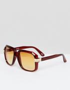 Asos Navigator Sunglasses In Crystal Brown With Yellow Fade Lens - Brown