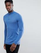Asos Half Zip Cotton Sweater In Sky Blue - Blue