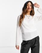 Asos Design Long Sleeve Top With Drape Detail In Ivory-white