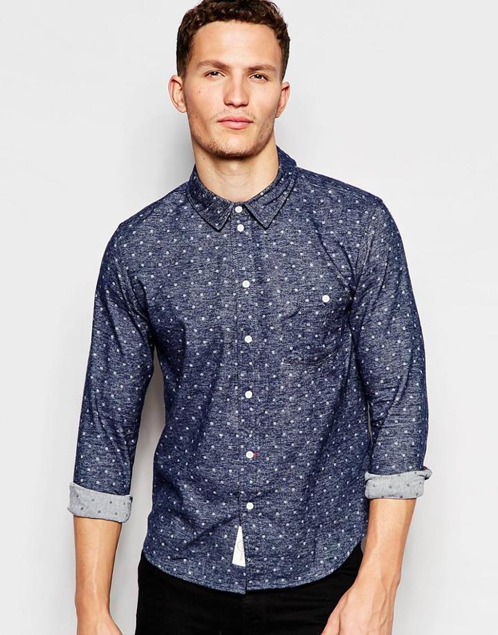 Native Youth Polka Reverse Long Sleeved Shirt - Blue