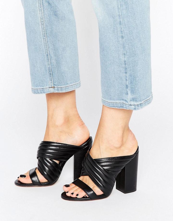 Office Sierra Black Leather Heeled Mules - Black