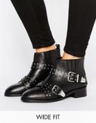 Asos Ashes Wide Fit Studded Leather Ankle Boots - Black