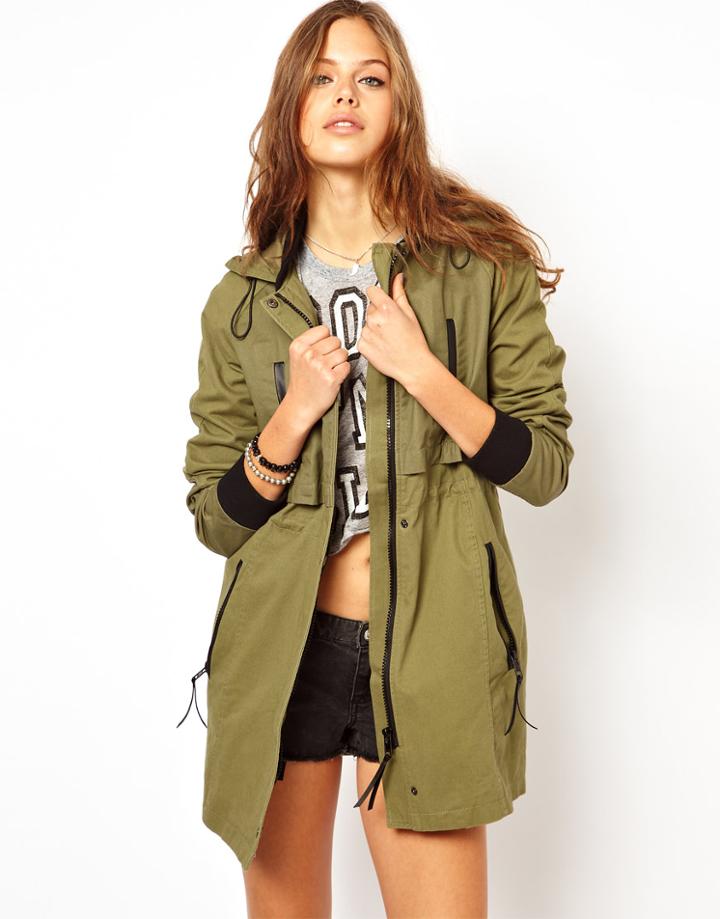 Asos Casual Parka With Leather Look Trims | LookMazing